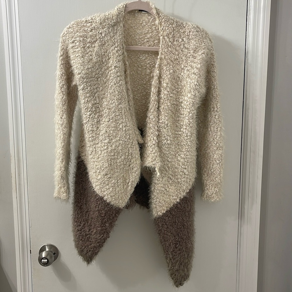 Solution open front colorblock cozy cardigan.